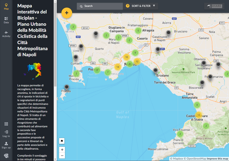 Partecipazione del Biciplan - Mappa interattiva Napoli Città Metropolitana